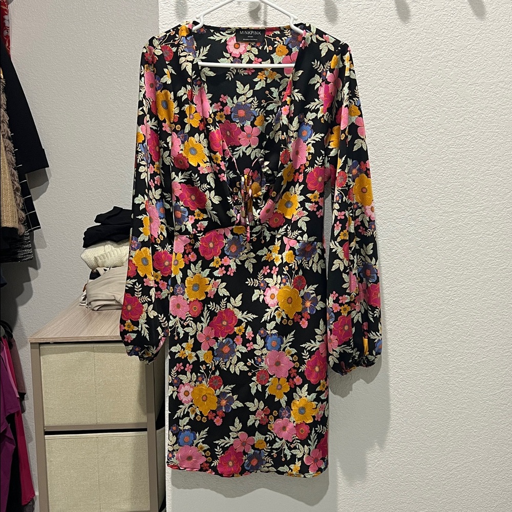 MINKPINK Black & Floral Dress | Size M